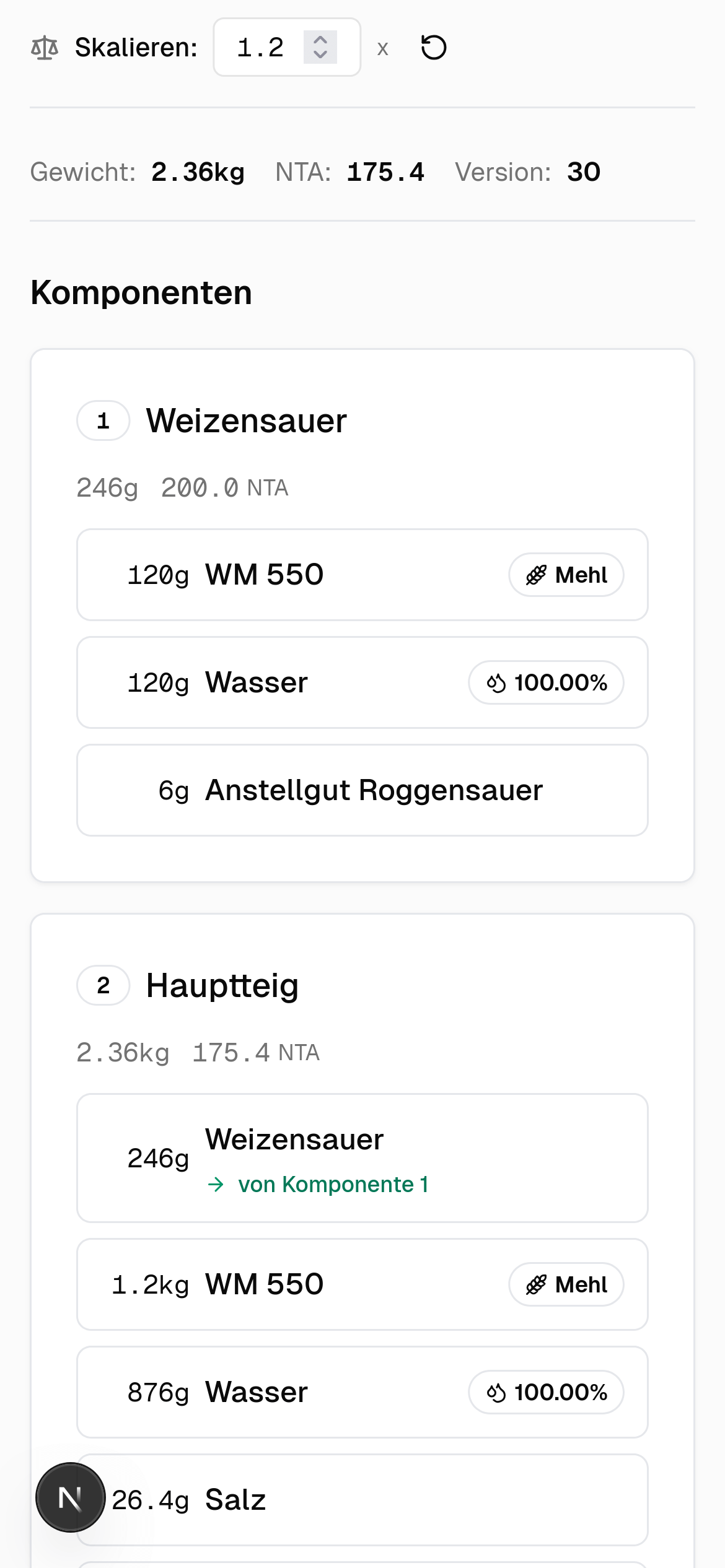 PANIFEX Rezept-Ansicht